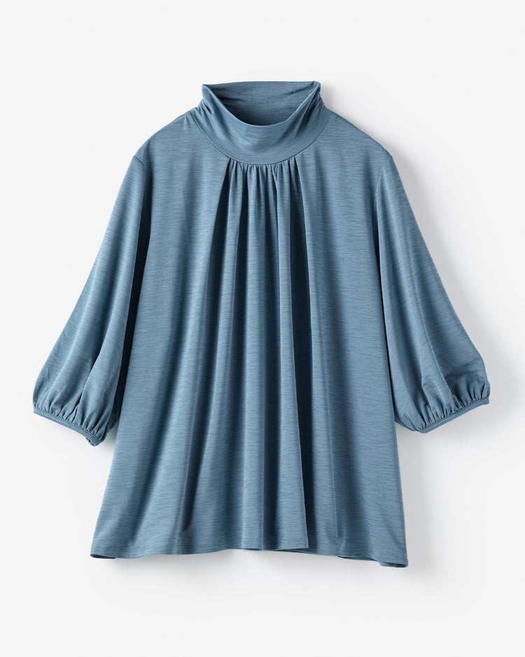 UVスラブ・フレアハイネック／5分袖 詳細画像 ブルーグレー 2