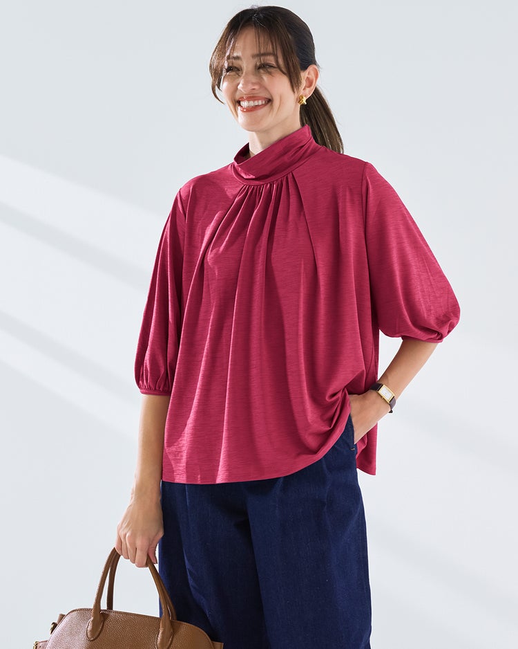 UVスラブ・フレアハイネック／5分袖 詳細画像 マゼンタ 1