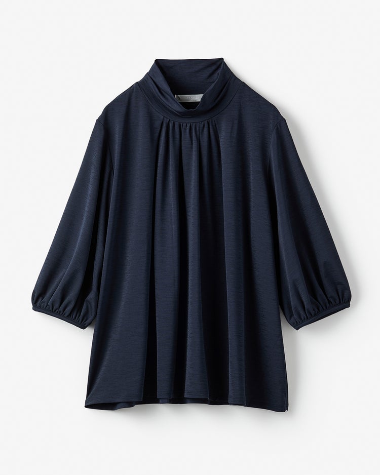 UVスラブ・フレアハイネック／5分袖 詳細画像 ネイビー 2