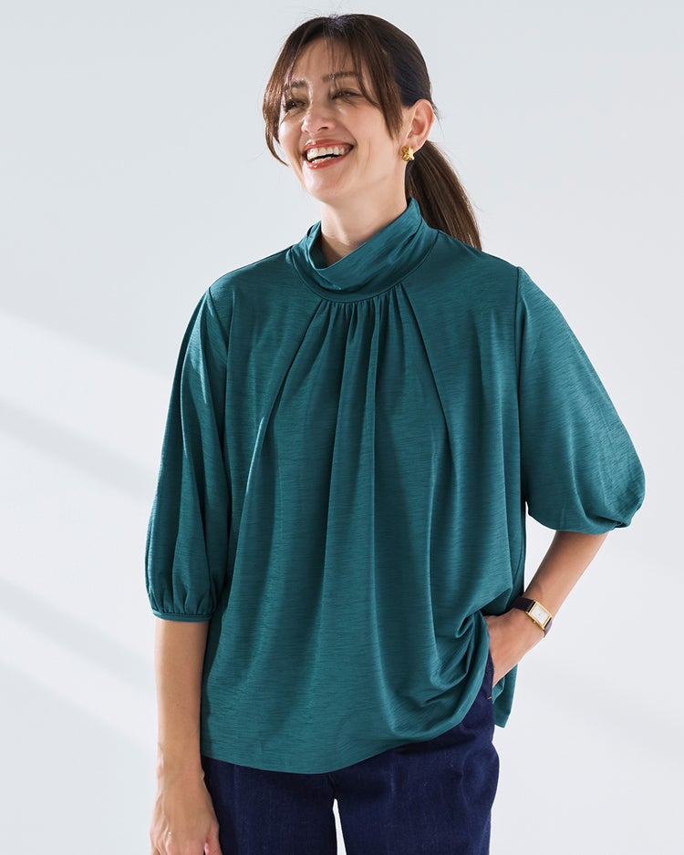 UVスラブ・フレアハイネック／5分袖 詳細画像 ブルーグリーン 1