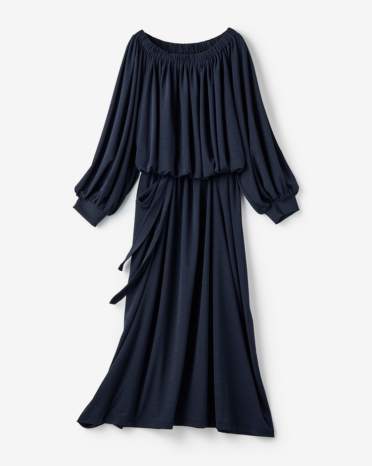 UVスラブ・ギャザーネックワンピース／普通丈 詳細画像 ネイビー 1