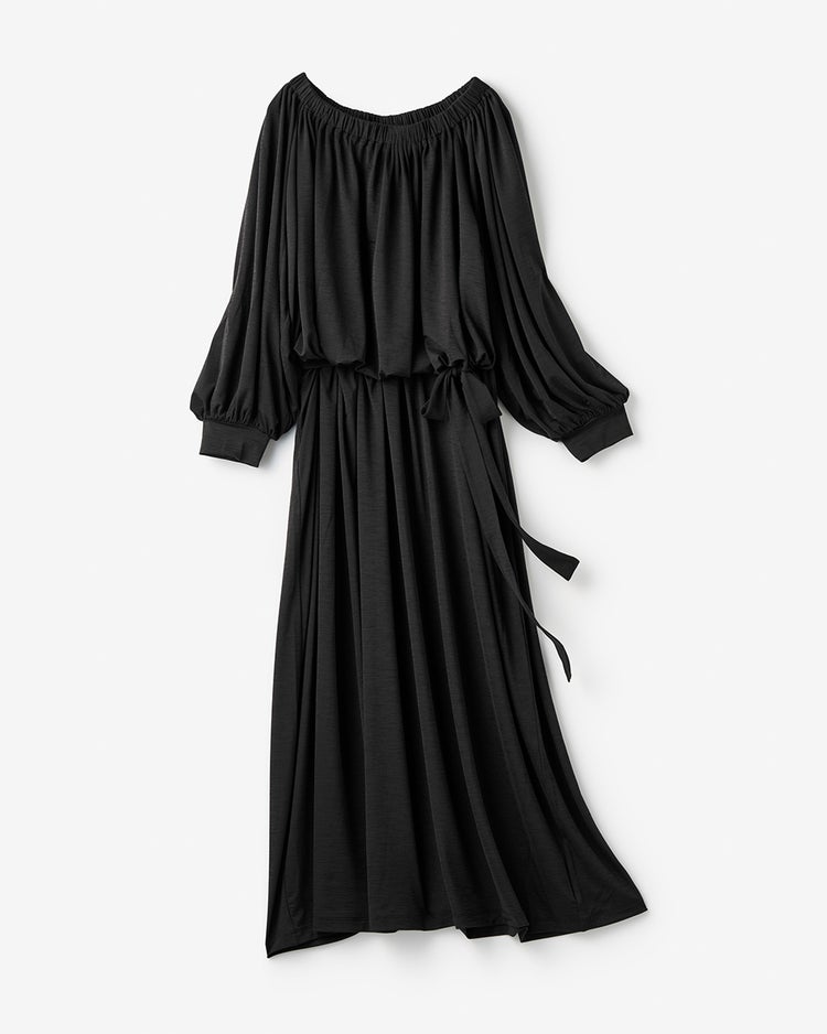 UVスラブ・ギャザーネックワンピース／長め丈 詳細画像 ブラック 1
