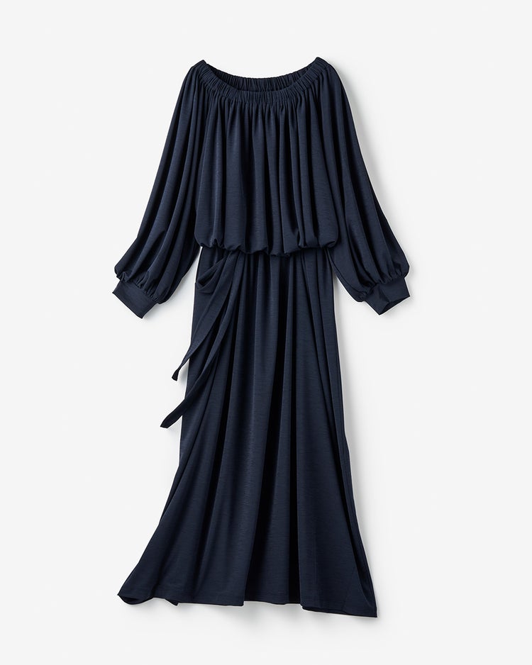 UVスラブ・ギャザーネックワンピース／長め丈 詳細画像 ネイビー 1