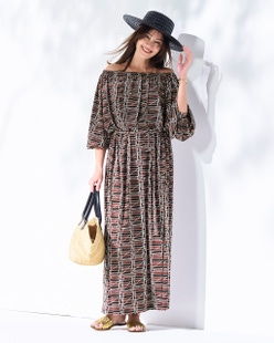 UVスラブ・ギャザーネックワンピース／長め丈