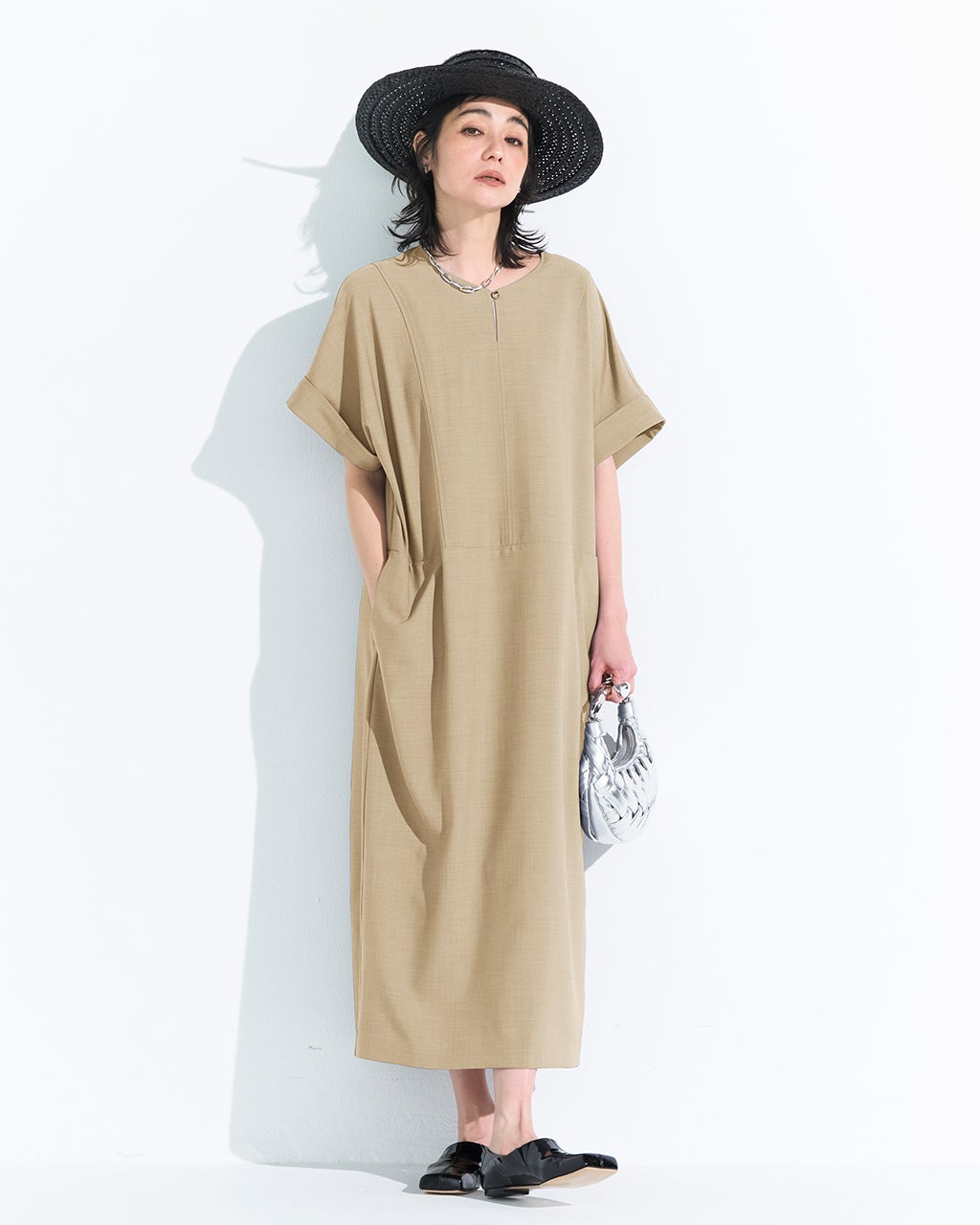 レディース 極美品 ダイアグラム シャツ ワンピース サックドレス