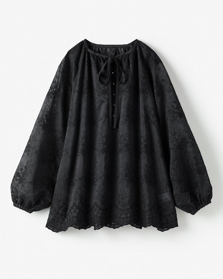 フラワー刺繍・スカラップブラウス 詳細画像 ブラック 3