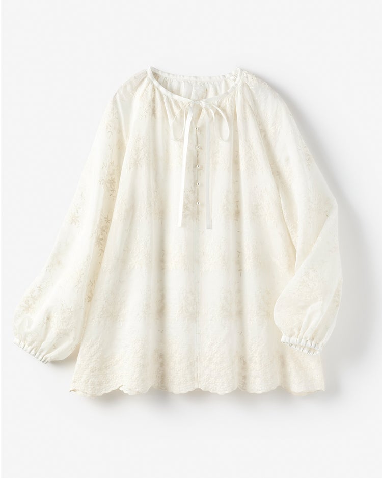 フラワー刺繍・スカラップブラウス 詳細画像 アイボリー 3