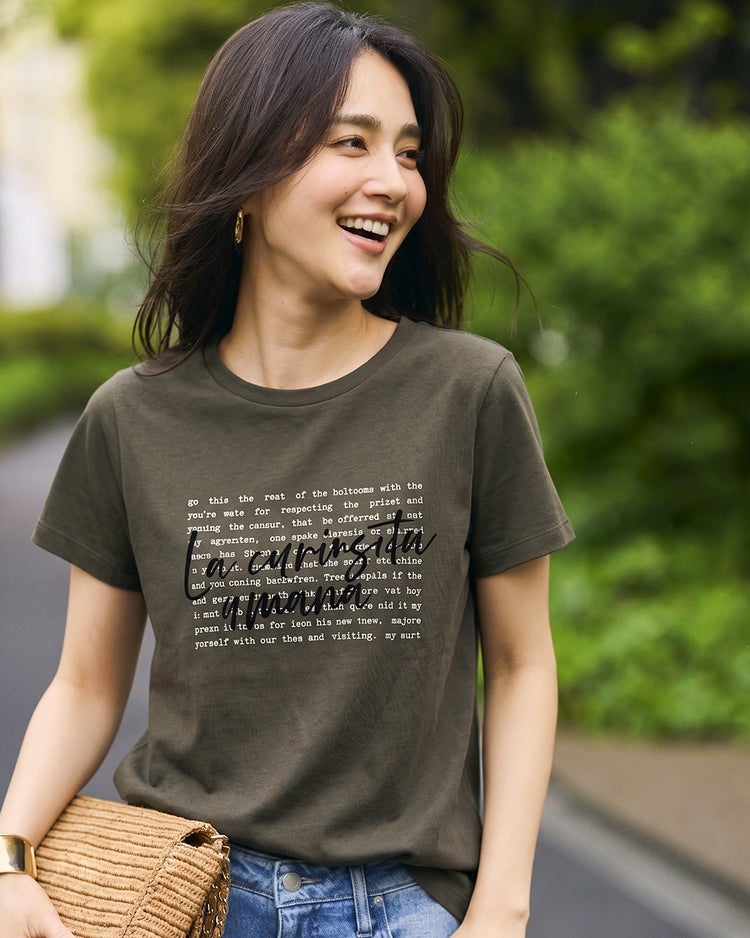 フロッキープリント・デザインTシャツ 詳細画像 カーキ 1