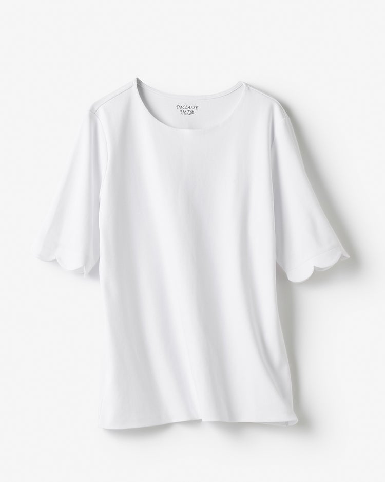 クルーネック／スカラップ袖・ドゥクラッセTシャツ 詳細画像 ホワイト 2
