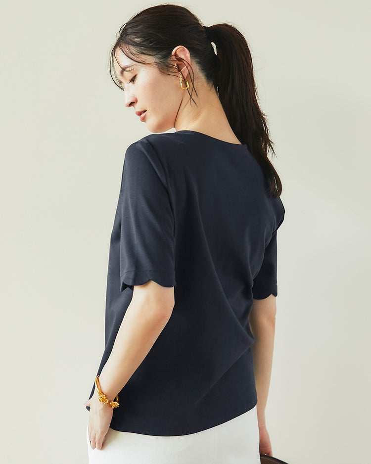 クルーネック／スカラップ袖・ドゥクラッセTシャツ 詳細画像 ミッドナイトブルー 3