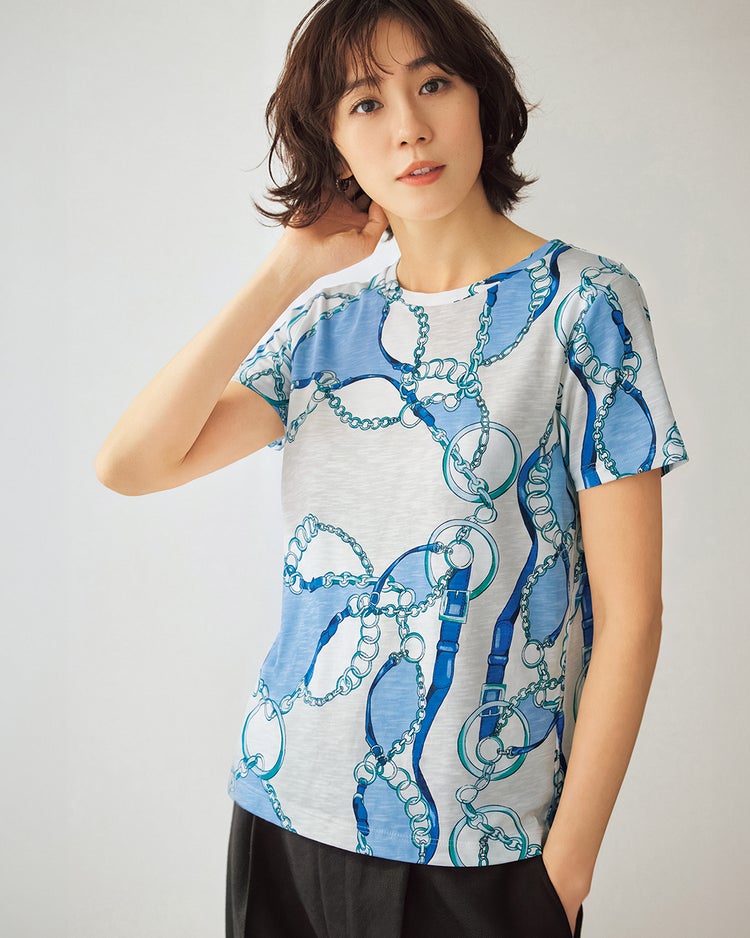 綿スラブ・総柄Tシャツ 詳細画像 グレー&times;ブルー 1