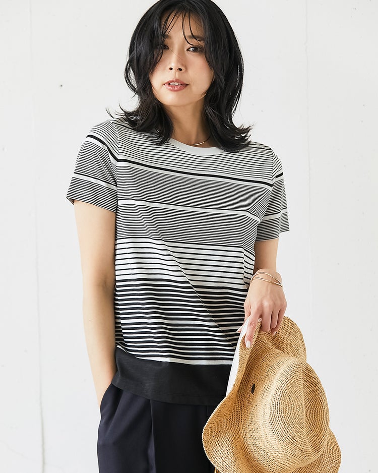 綿スラブ・総柄Tシャツ 詳細画像 ブラック&times;ホワイト 1