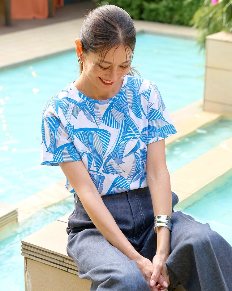 綿スラブ・総柄Tシャツ 詳細画像 サックス 1