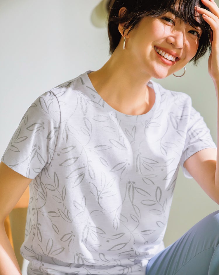 綿スラブ・総柄Tシャツ 詳細画像 シルバー&times;ホワイト 2