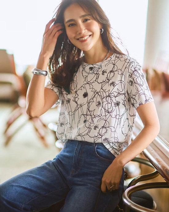綿スラブ・総柄Tシャツ