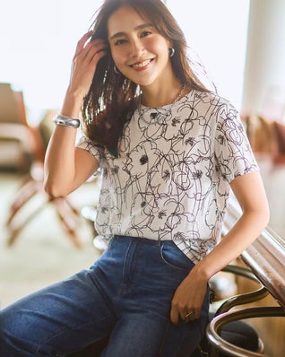 綿スラブ・総柄Tシャツ