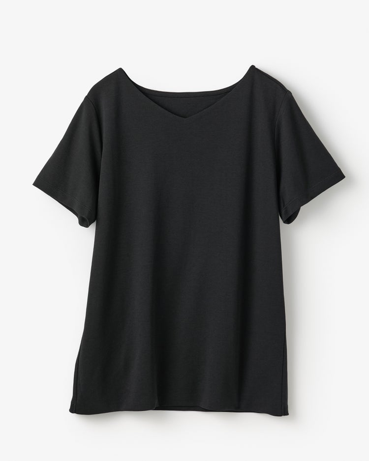 浅Vネック・半袖／スーピマN・ドゥクラッセTシャツ 詳細画像 ブラック 2