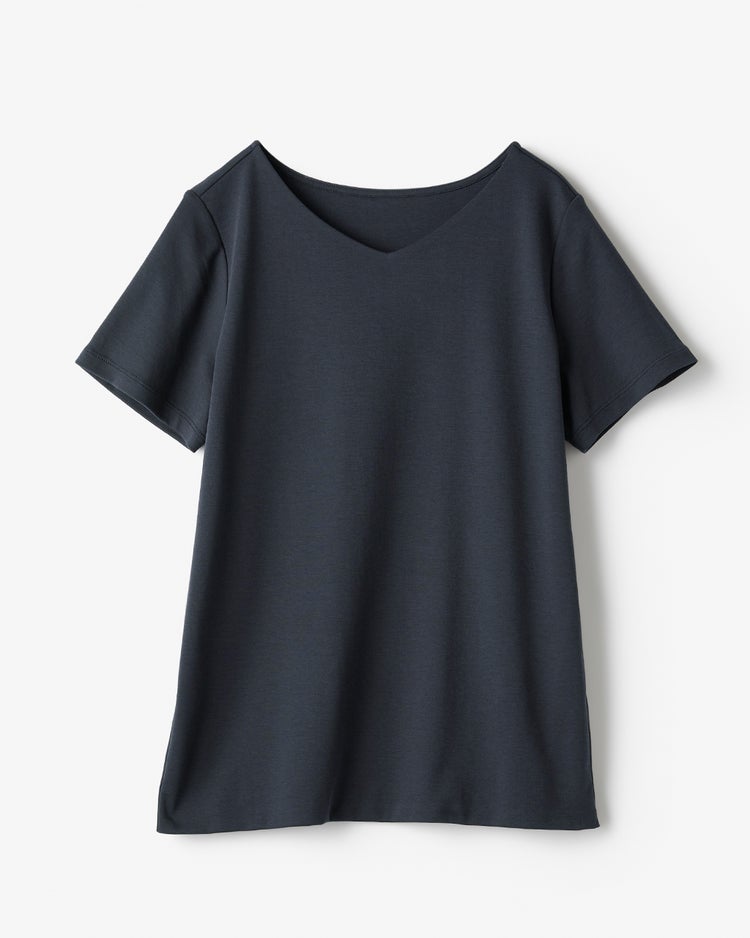 浅Vネック・半袖／スーピマN・ドゥクラッセTシャツ 詳細画像 ミッドナイトブルー 2