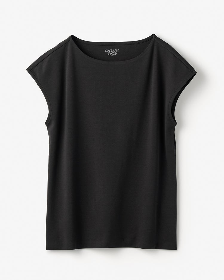 ボートネック・フレンチ袖／スーピマN・ドゥクラッセTシャツ 詳細画像 ブラック 2