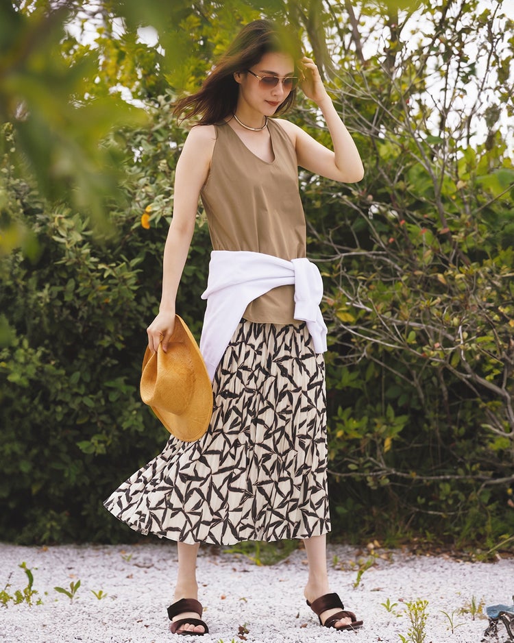 UVスラブ・ランダムプリーツスカート 詳細画像 アイボリーパターン 1