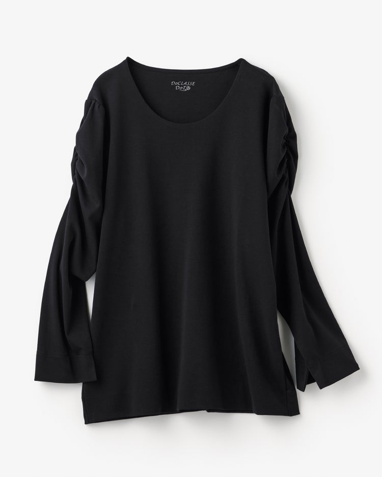 ギャザースリーブ／８分袖・ドゥクラッセTシャツ 詳細画像 ピュアブラック 2