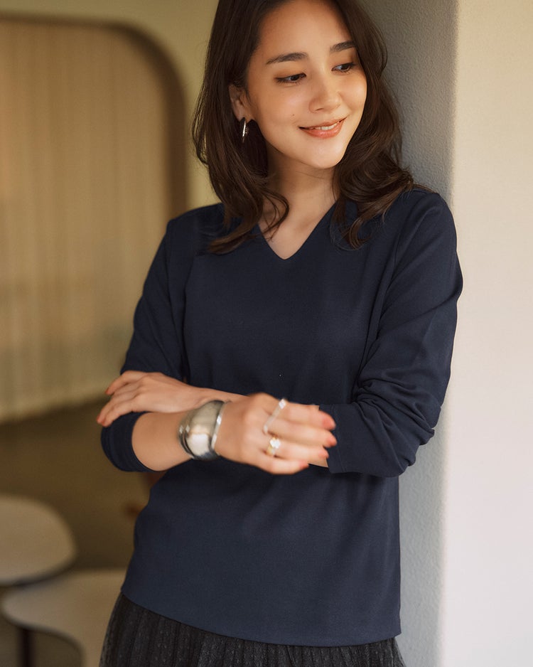 VネックN／長袖・ドゥクラッセTシャツ 詳細画像 ミッドナイトブルー 1