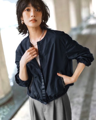 ビジューポケット・タフタブルゾン