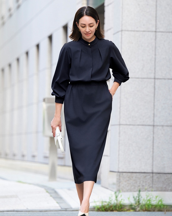 ビスコースツイル・フロントギャザーワンピース