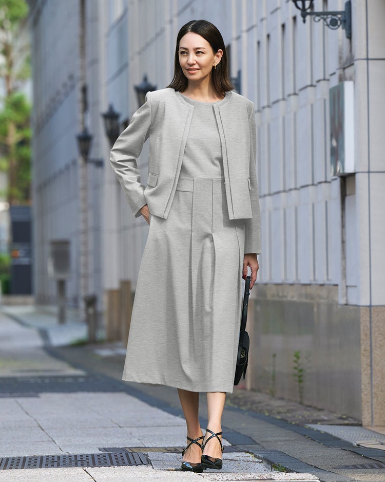 ビスコースツイル・タックプリーツワンピース 詳細画像 ライトグレー 1