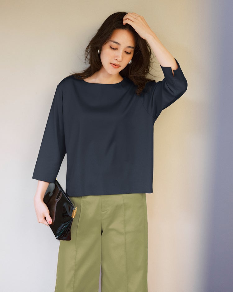 ワイドフォルム／７分袖・ドゥクラッセTシャツ 詳細画像 ミッドナイトブルー 1