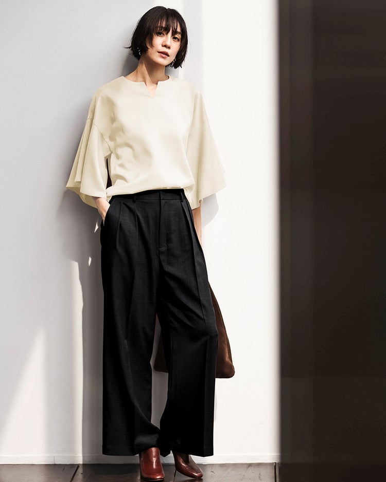 サキソニー調・タックワイドパンツ 詳細画像 ブラック 2
