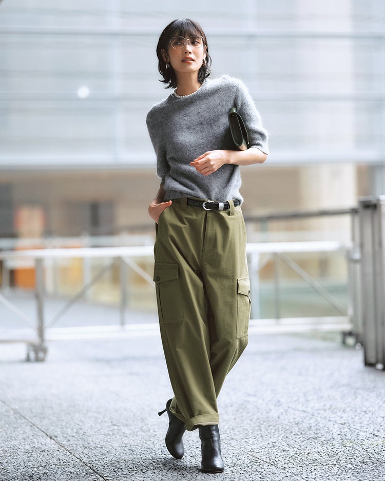 綿混ストレッチ・カーゴパンツ 詳細画像 オリーブ 1