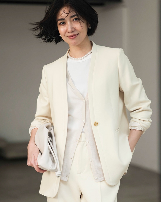 ストレッチ二重織・ノーカラージャケット