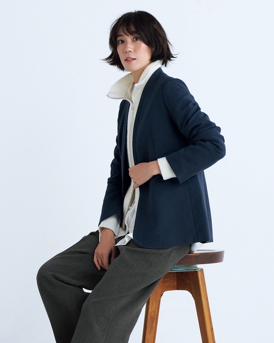 ストレッチ二重織・ノーカラージャケット