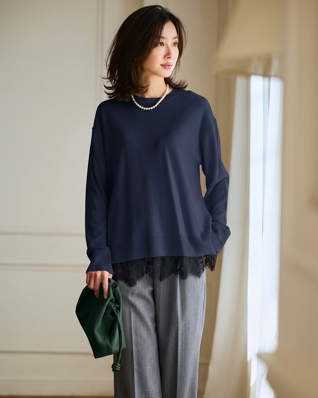 カシミヤ混・裾レースセーター/DoCLASSE