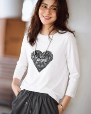 コットン混・グラフィックTシャツ／8分袖