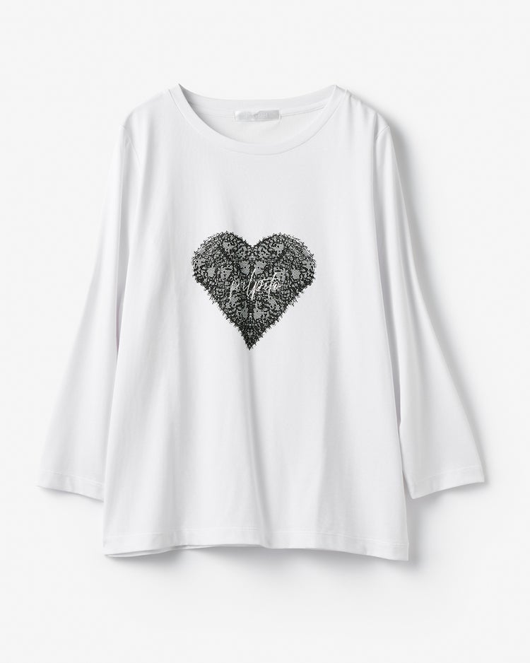 コットン混・グラフィックTシャツ／8分袖 詳細画像 ホワイトｘブラック 2