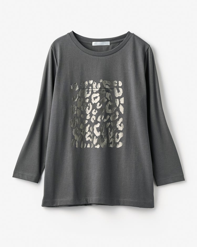 コットン混・グラフィックTシャツ／8分袖 詳細画像 チャコールパターン 2