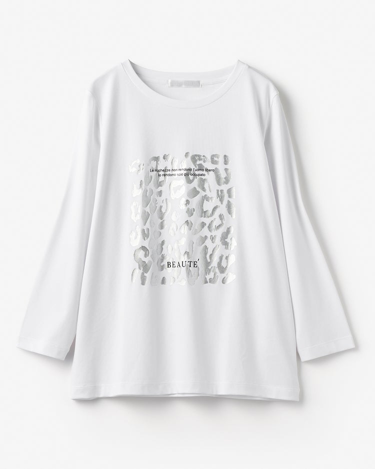 コットン混・グラフィックTシャツ／8分袖 詳細画像 ホワイト・パターン 2