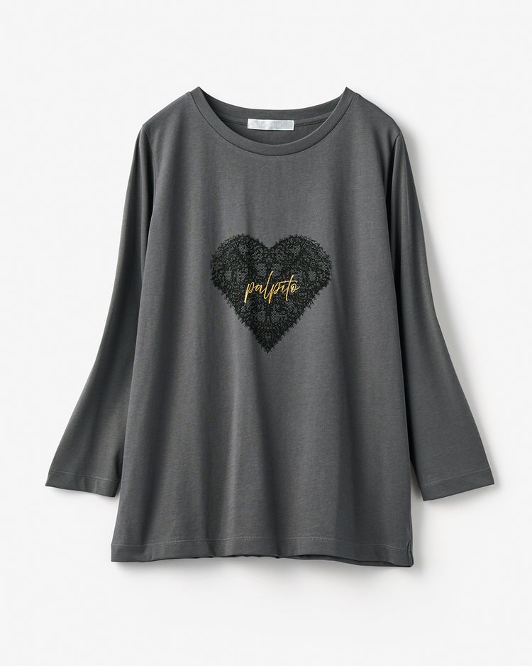 コットン混・グラフィックTシャツ／8分袖 詳細画像 チャコール/ブラック 2