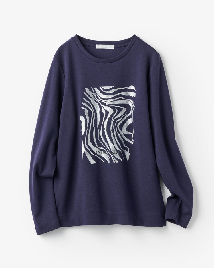 ダブル編み・グラフィックTシャツ／長袖 詳細画像 ネイビー 2