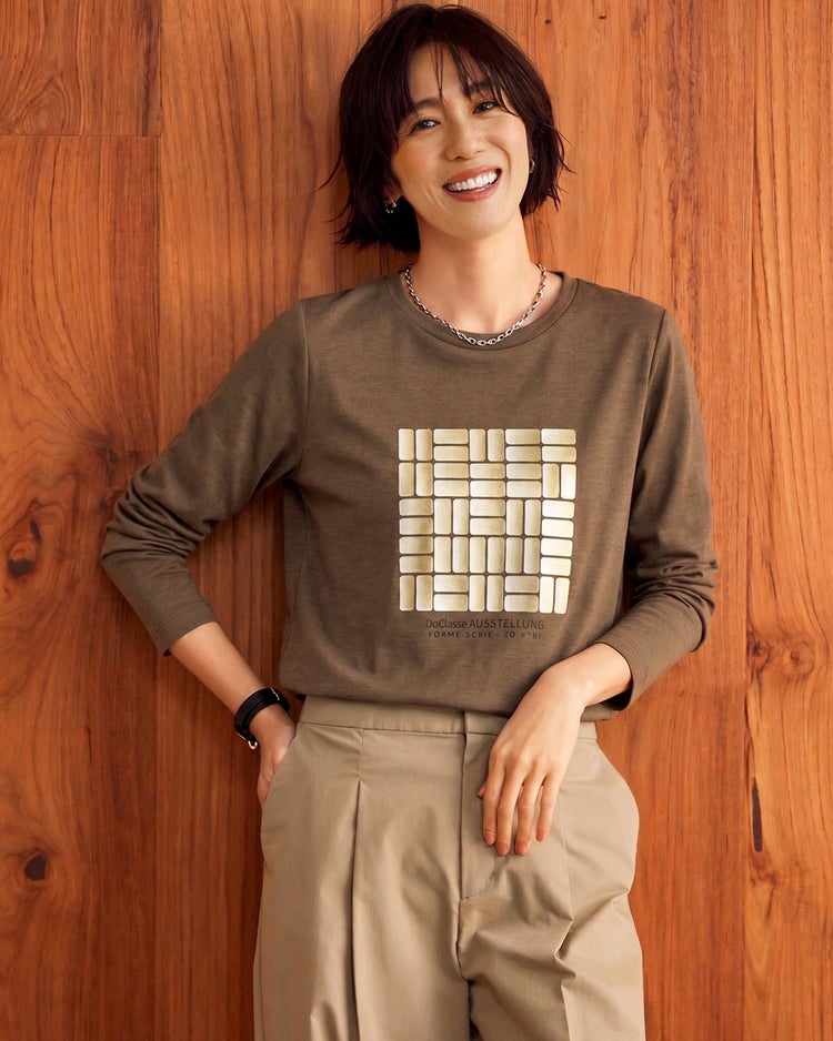 ダブル編み・グラフィックTシャツ／長袖 詳細画像 ブラウンパターン 1