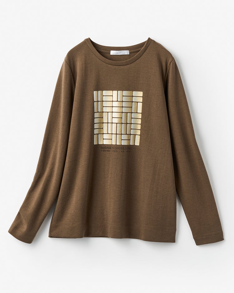 ダブル編み・グラフィックTシャツ／長袖 詳細画像 ブラウンパターン 2
