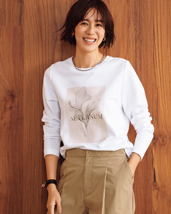 ダブル編み・グラフィックTシャツ／長袖