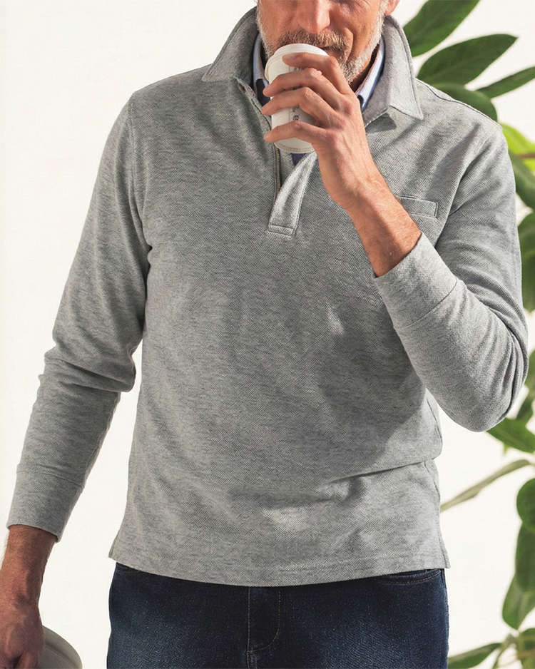 ダブルカラー・ハーフジップポロ／長袖 詳細画像 グレー 1