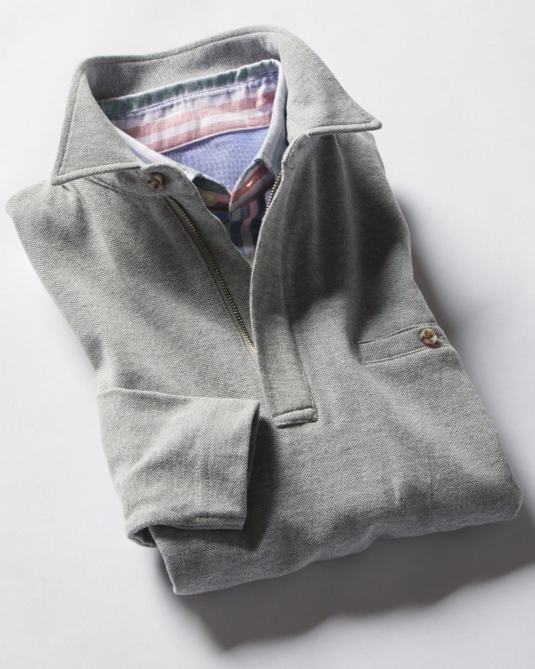 ダブルカラー・ハーフジップポロ／長袖 詳細画像 グレー 2