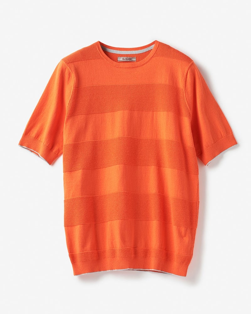 無地ボーダーニットTシャツ 詳細画像 オレンジ 1