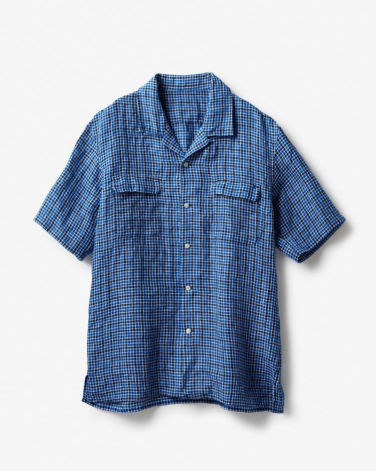ベルギーリネンパナマシャツ/半袖 詳細画像 ブルー・パターン 1