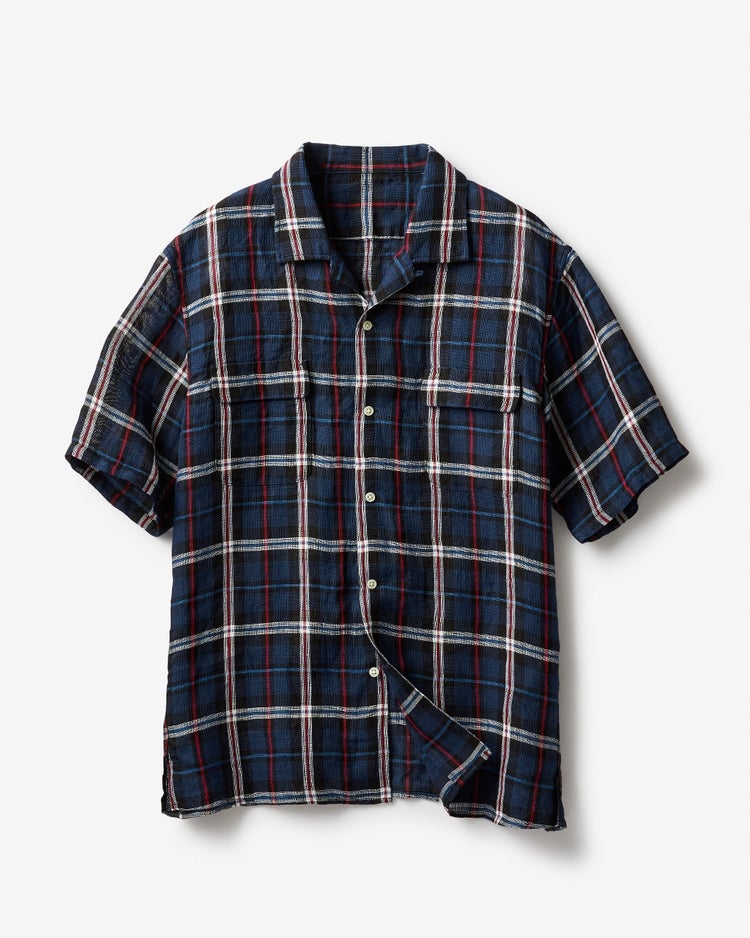 ベルギーリネンパナマシャツ/半袖 詳細画像 ネイビーパターン 1
