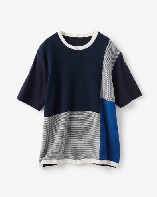 パネルボーダーニットソーTシャツ